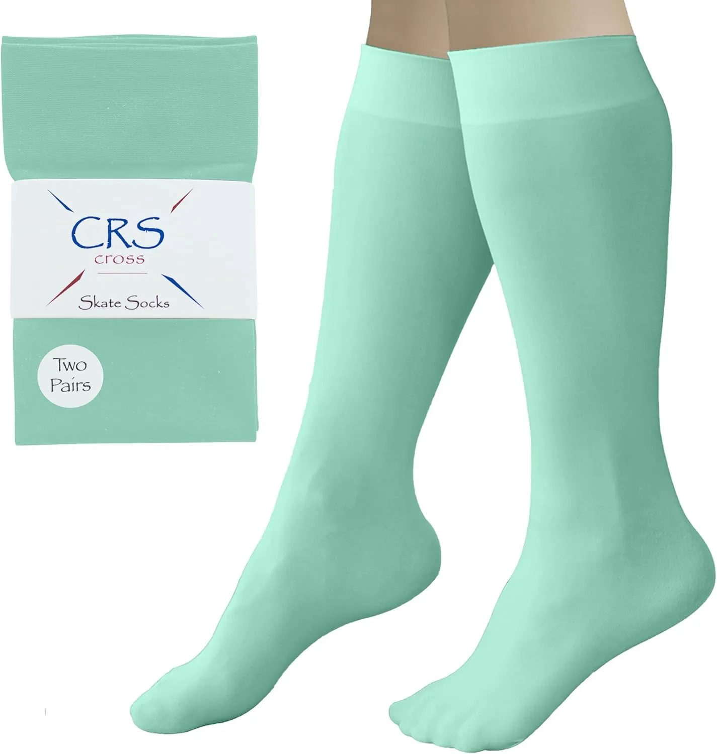 CRS Cross Figure Skating Socks. 2 Pair Knee High Tights. Premium Footed Ice Skate Dance Socks in a Variety of Colors.