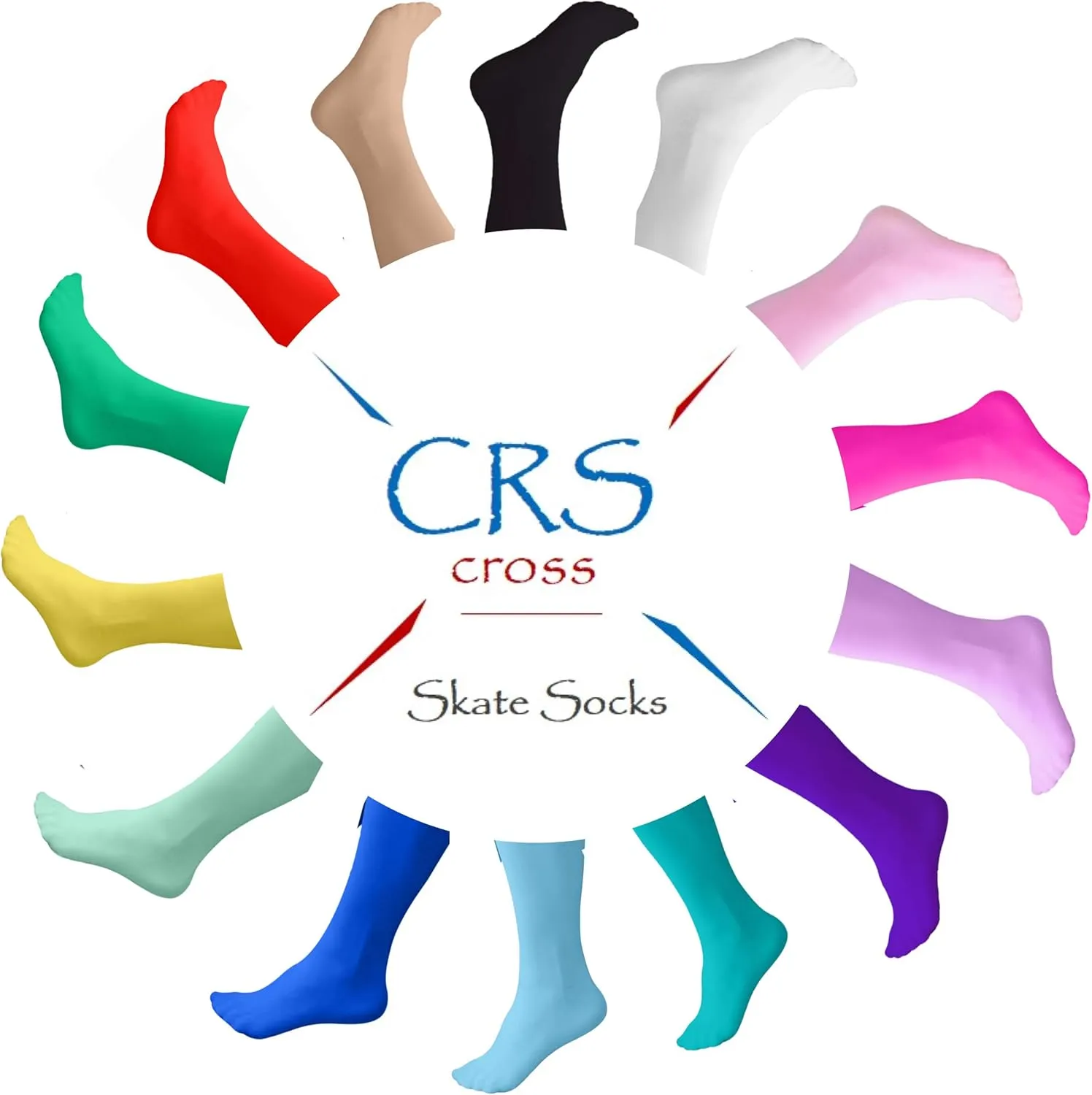 CRS Cross Figure Skating Socks. 2 Pair Knee High Tights. Premium Footed Ice Skate Dance Socks in a Variety of Colors.