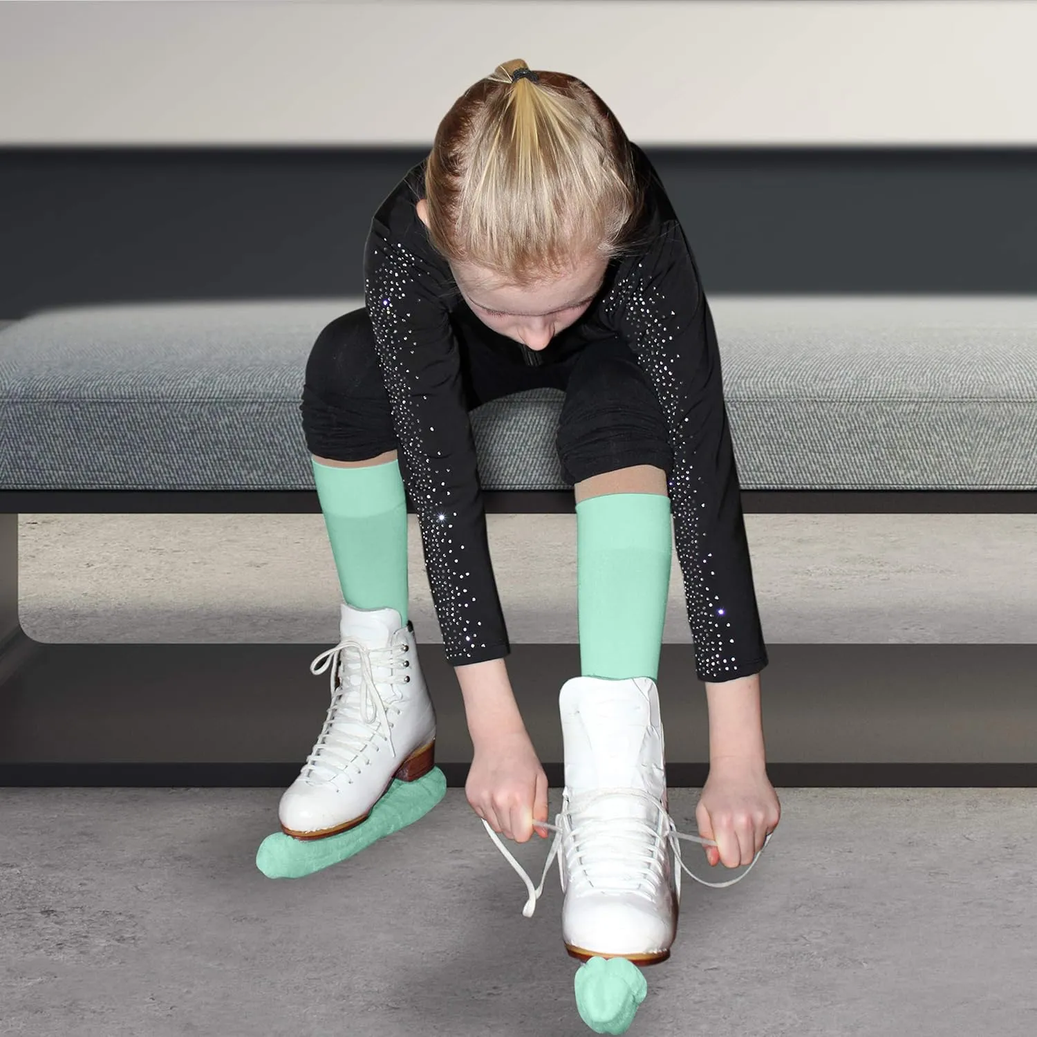 CRS Cross Figure Skating Socks. 2 Pair Knee High Tights. Premium Footed Ice Skate Dance Socks in a Variety of Colors.
