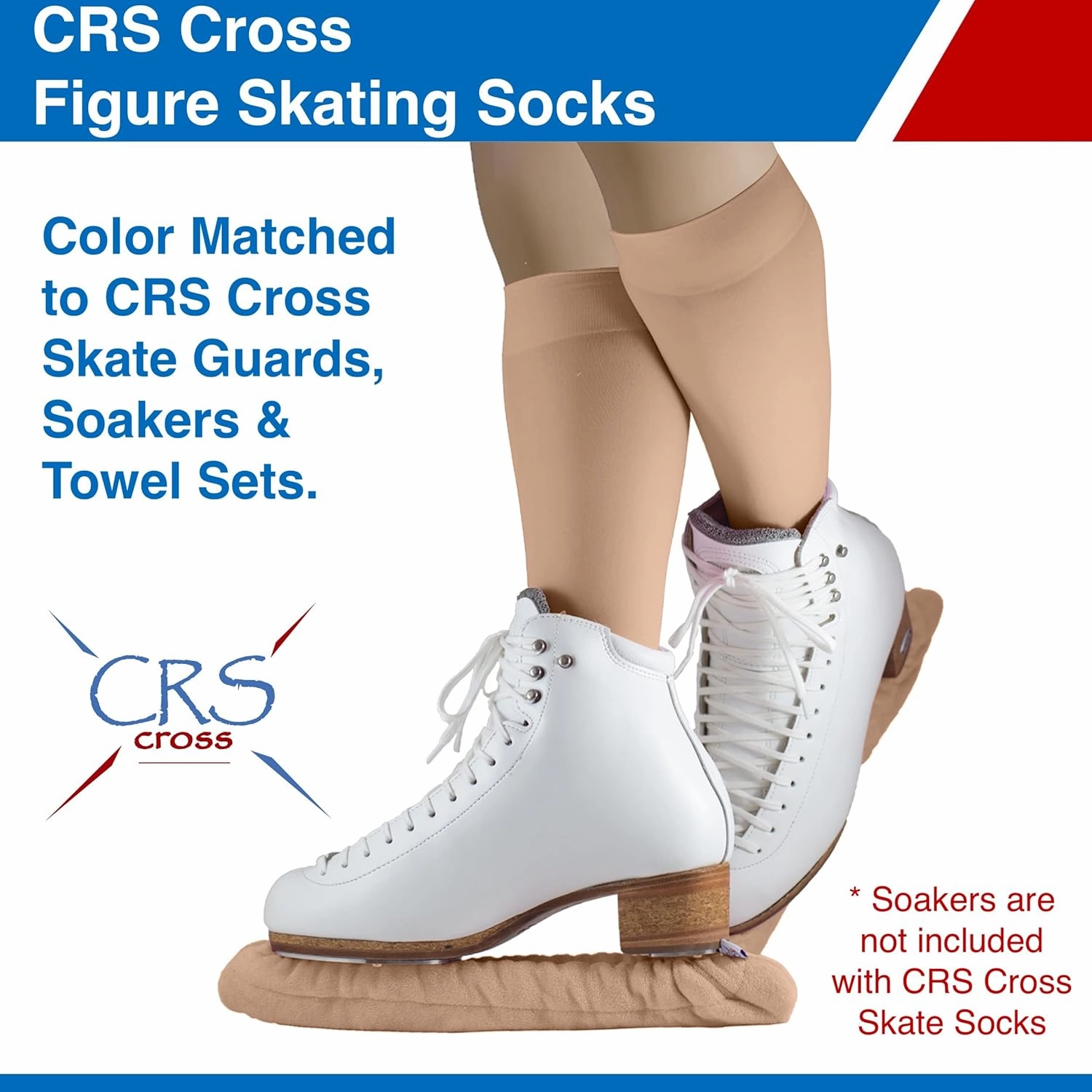 CRS Cross Figure Skating Socks. 2 Pair Knee High Tights. Premium Footed Ice Skate Dance Socks in a Variety of Colors.