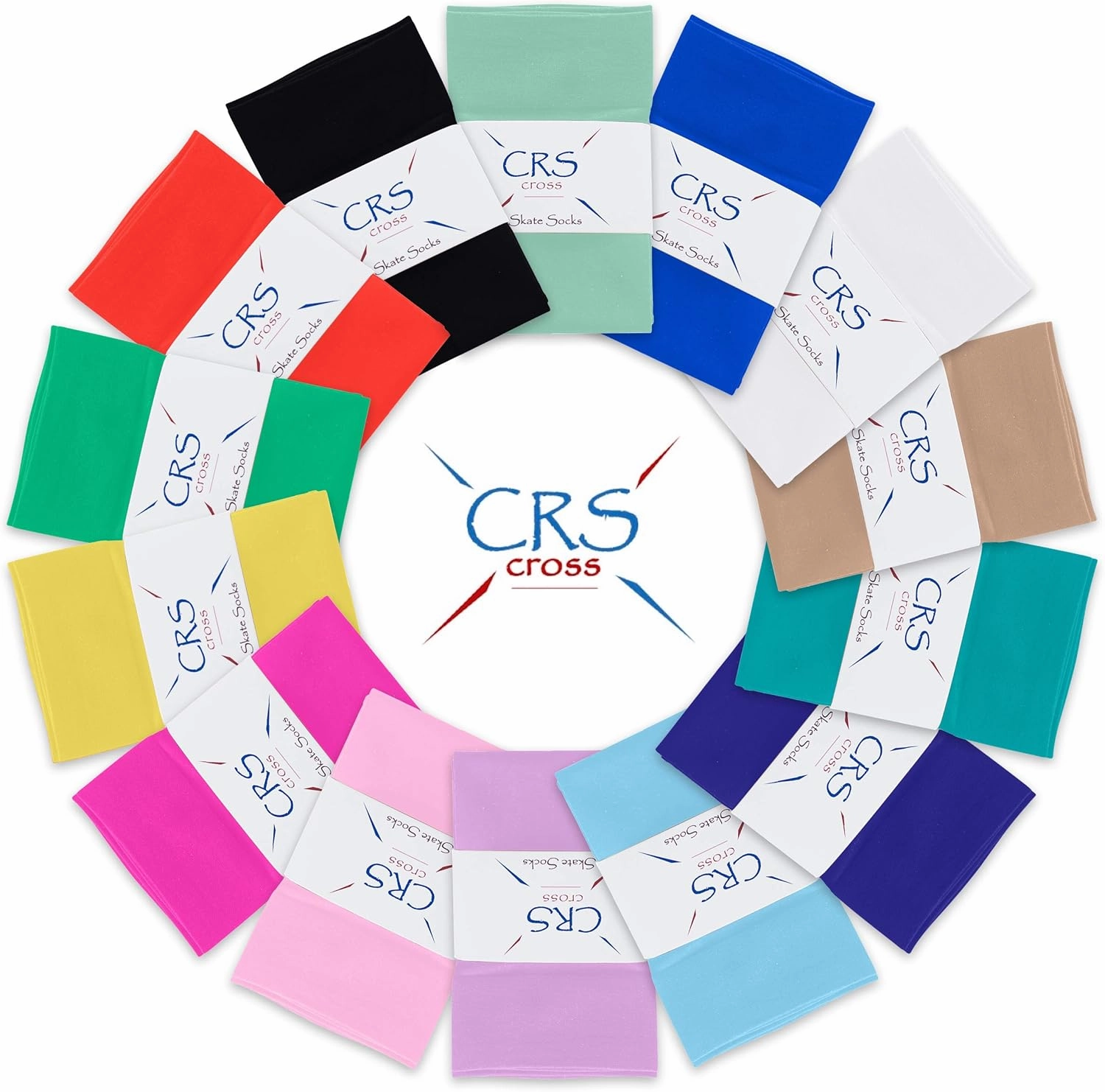 CRS Cross Figure Skating Socks. 2 Pair Knee High Tights. Premium Footed Ice Skate Dance Socks in a Variety of Colors.