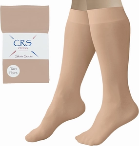 CRS Cross Figure Skating Socks. 2 Pair Knee High Tights. Premium Footed Ice Skate Dance Socks in a Variety of Colors.
