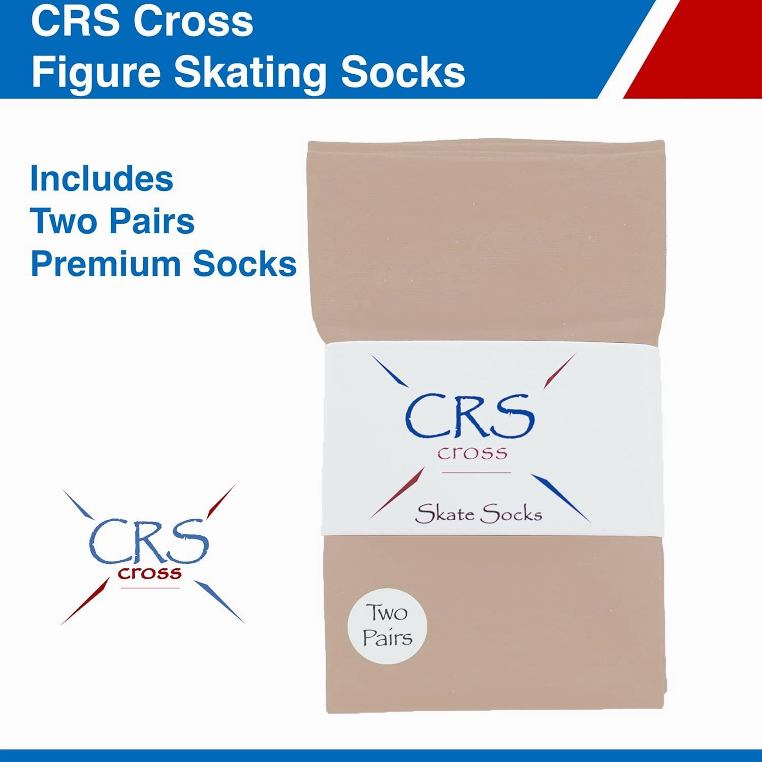 CRS Cross Figure Skating Socks. 2 Pair Knee High Tights. Premium Footed Ice Skate Dance Socks in a Variety of Colors.
