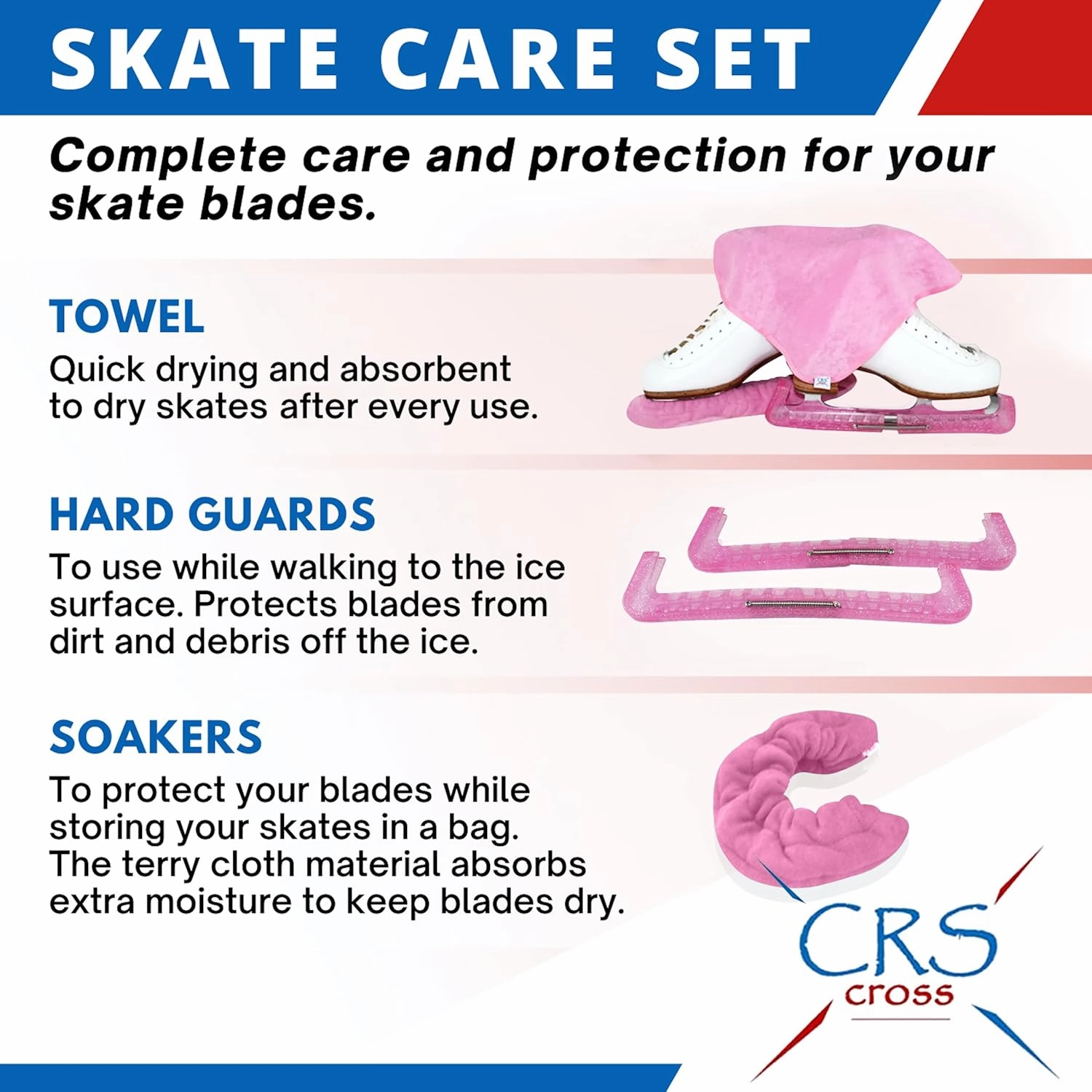 CRS Cross Skate Guards, Soakers and Towel Gift Set - Ice Skating Guards and Soft Skate Blade Covers for Figure Skating or Hockey