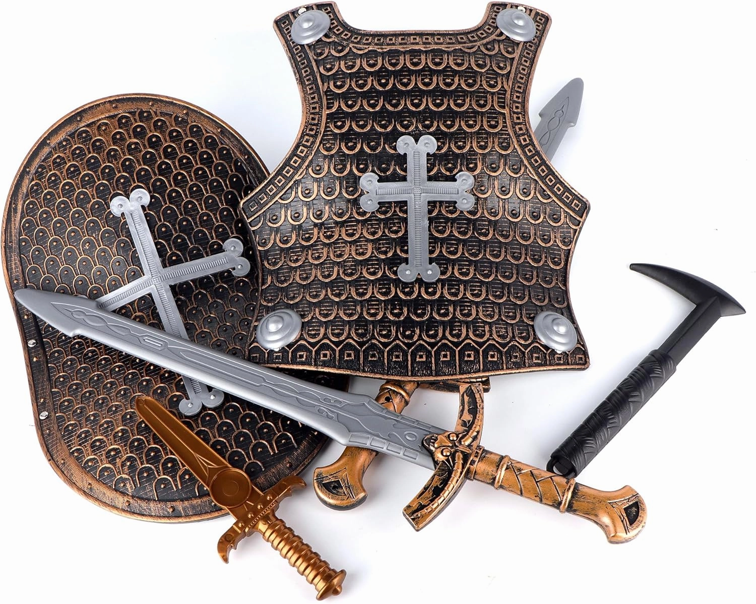 Crusaders Medieval Knight Armor Props Set Including Chest Plate Shield and Swords for Kids