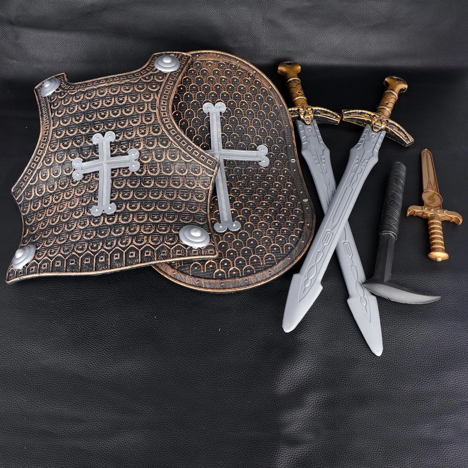 Crusaders Medieval Knight Armor Props Set Including Chest Plate Shield and Swords for Kids