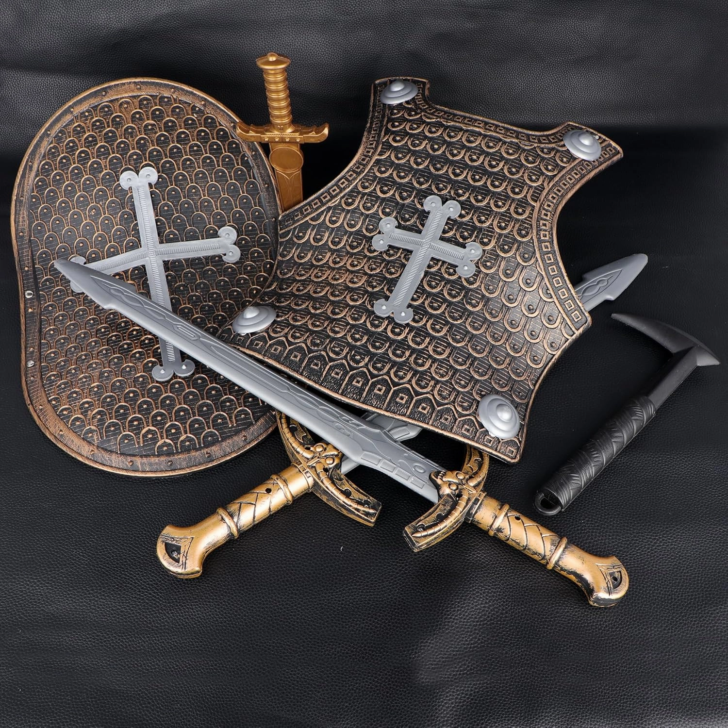 Crusaders Medieval Knight Armor Props Set Including Chest Plate Shield and Swords for Kids