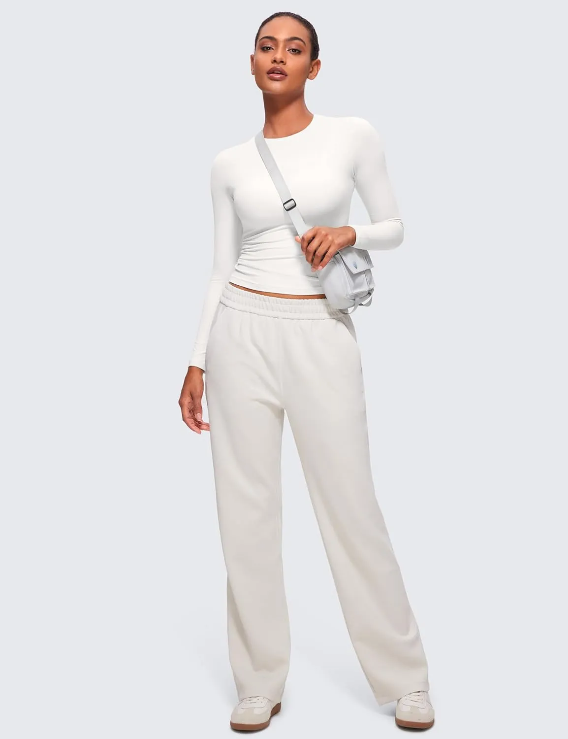 CRZ YOGA Softembrace Long Sleeve Shirts for Women Soft Crew Neck Fall Basic Tight Tops Fitted Casual Going Out T-Shirts