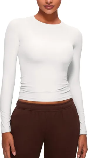 CRZ YOGA Softembrace Long Sleeve Shirts for Women Soft Crew Neck Fall Basic Tight Tops Fitted Casual Going Out T-Shirts