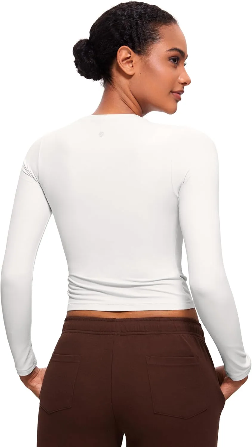 CRZ YOGA Softembrace Long Sleeve Shirts for Women Soft Crew Neck Fall Basic Tight Tops Fitted Casual Going Out T-Shirts