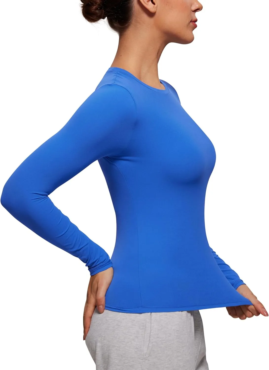 CRZ YOGA Softembrace Long Sleeve Shirts for Women Soft Crew Neck Fall Basic Tight Tops Fitted Casual Going Out T-Shirts