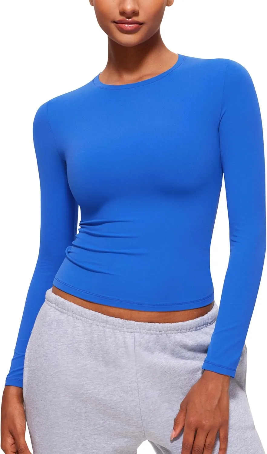 CRZ YOGA Softembrace Long Sleeve Shirts for Women Soft Crew Neck Fall Basic Tight Tops Fitted Casual Going Out T-Shirts