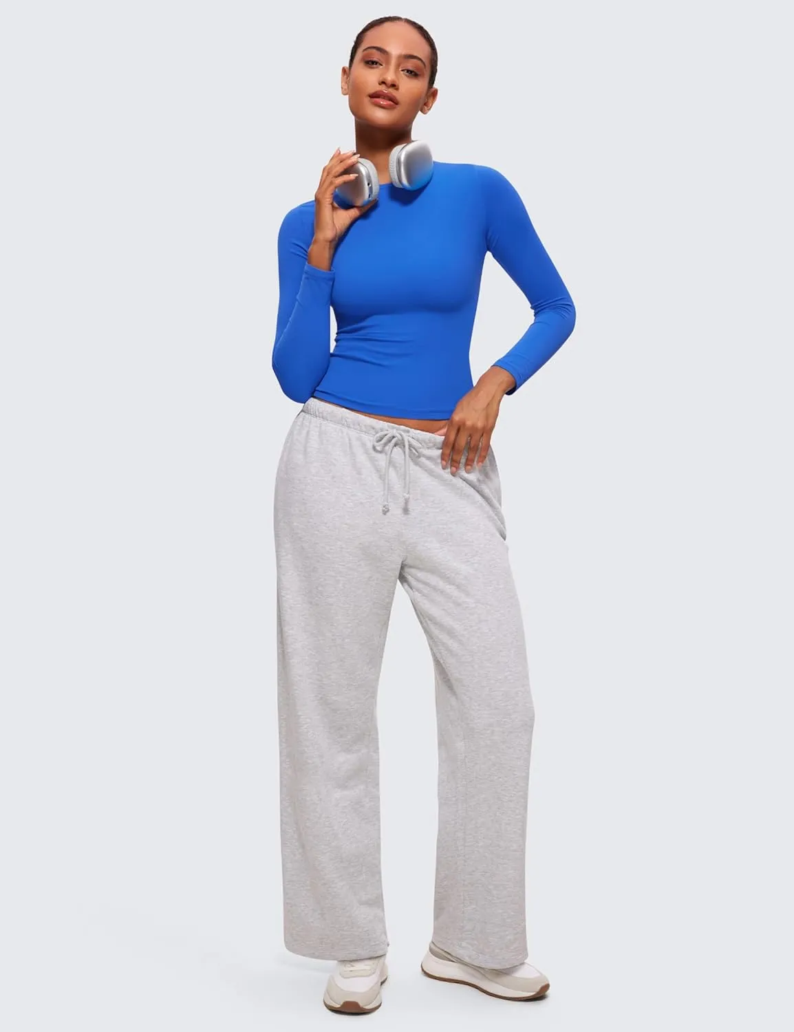 CRZ YOGA Softembrace Long Sleeve Shirts for Women Soft Crew Neck Fall Basic Tight Tops Fitted Casual Going Out T-Shirts