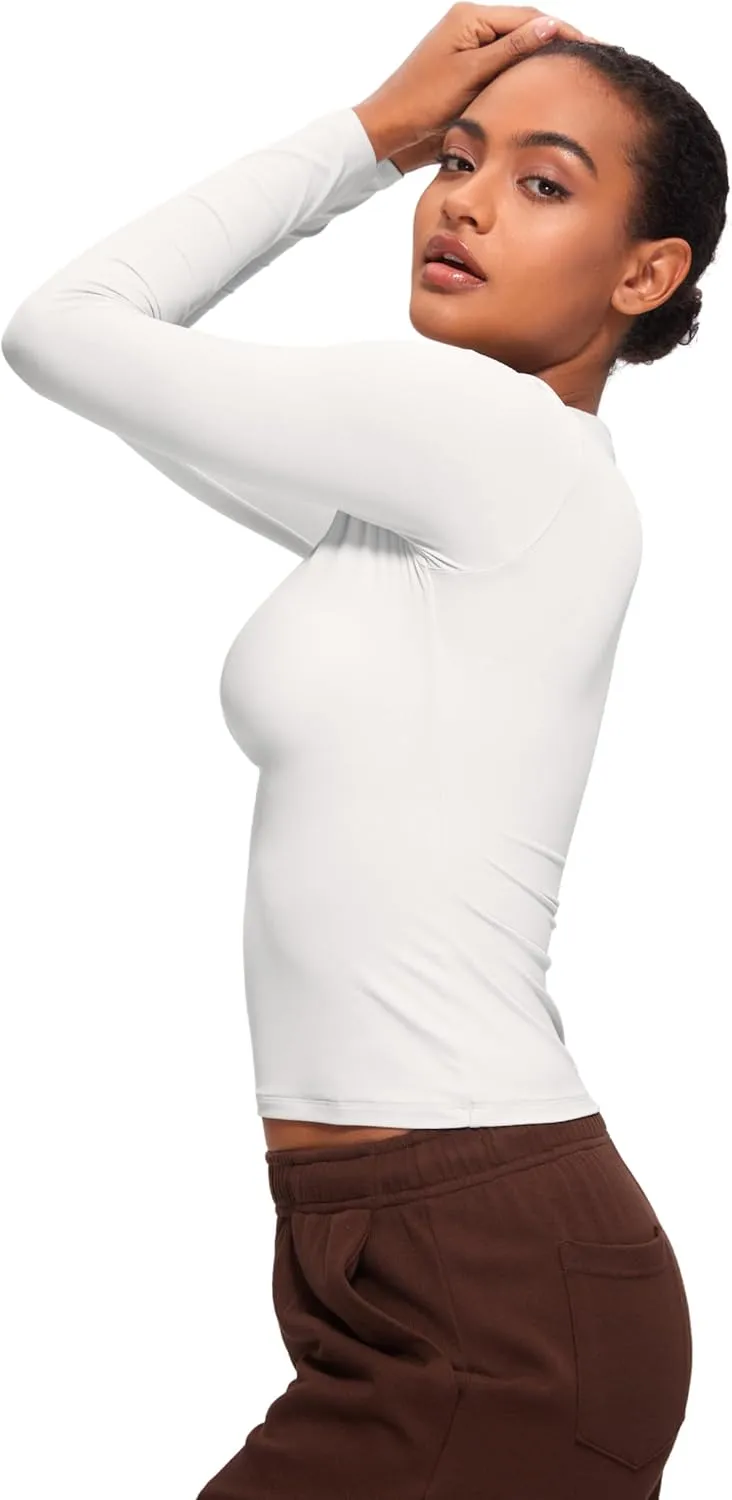 CRZ YOGA Softembrace Long Sleeve Shirts for Women Soft Crew Neck Fall Basic Tight Tops Fitted Casual Going Out T-Shirts