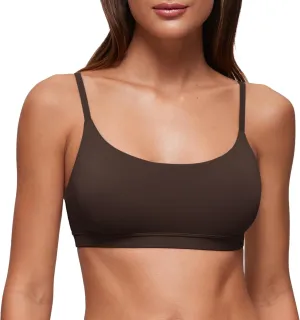 CRZ YOGA Softhold Women's Double Lined Bralettes - Scoop Neck Adjustable Straps Unlined Cami Wireless T-Shirt Everyday Bra