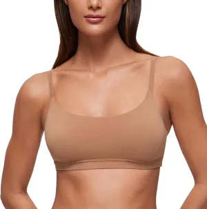 CRZ YOGA Softhold Women's Double Lined Bralettes - Scoop Neck Adjustable Straps Unlined Cami Wireless T-Shirt Everyday Bra