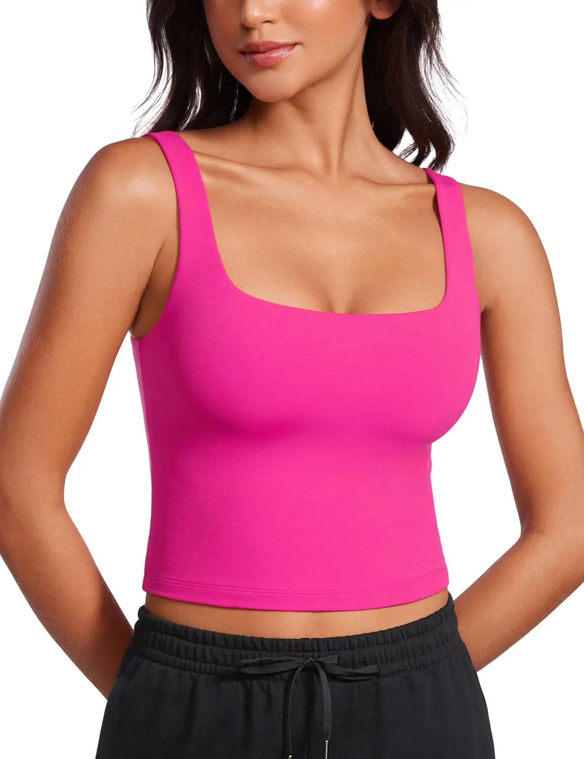 CRZ YOGA Womens Butterluxe Double Lined Square Neck Tight Tank Tops Sleeveless Workout Cropped Casual Yoga Fitted Shirts