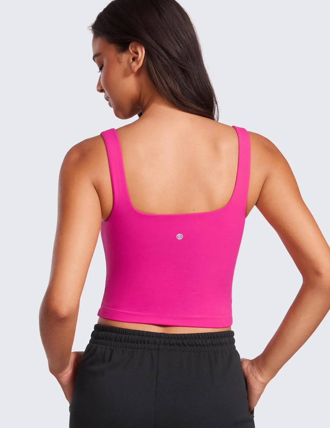 CRZ YOGA Womens Butterluxe Double Lined Square Neck Tight Tank Tops Sleeveless Workout Cropped Casual Yoga Fitted Shirts