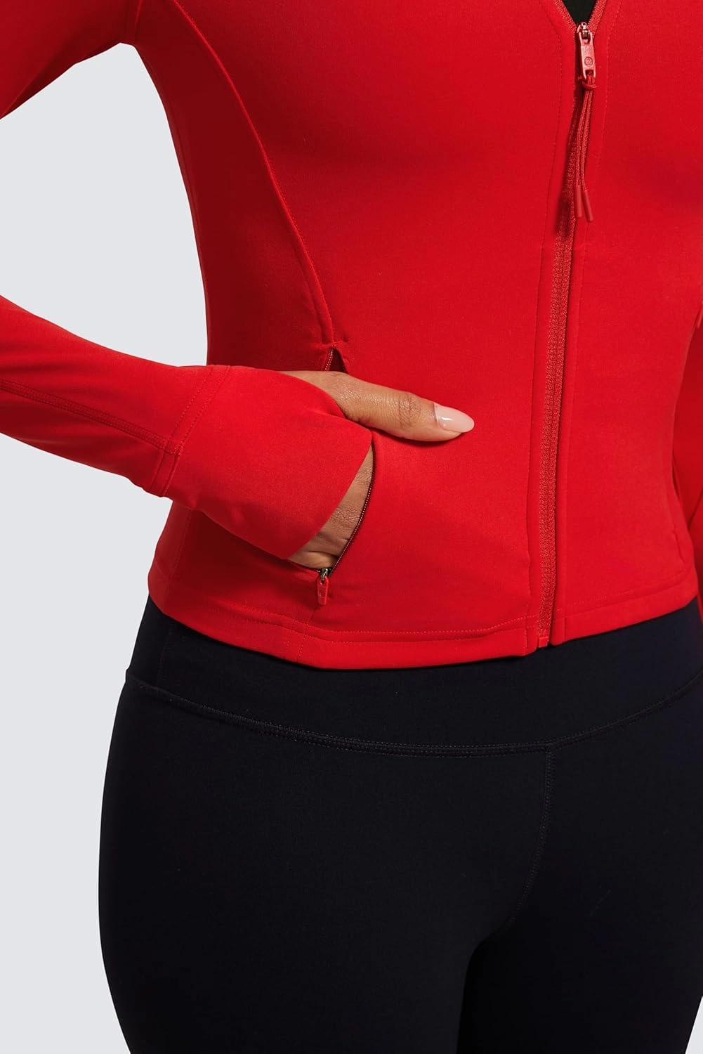 CRZ YOGA Butterluxe Womens Cropped Slim Fit Workout Jacket Weightless Track Athletic Full Zip Up Tops with Thumb Holes