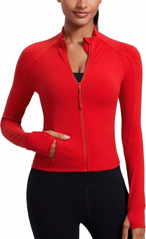 CRZ YOGA Butterluxe Womens Cropped Slim Fit Workout Jacket Weightless Track Athletic Full Zip Up Tops with Thumb Holes
