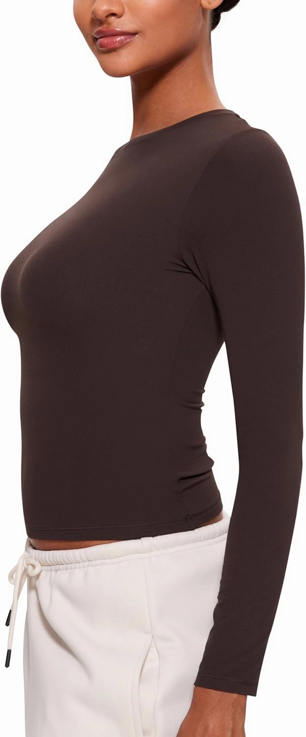 CRZ YOGA Softembrace Long Sleeve Shirts for Women Soft Crew Neck Fall Basic Tight Tops Fitted Casual Going Out T-Shirts