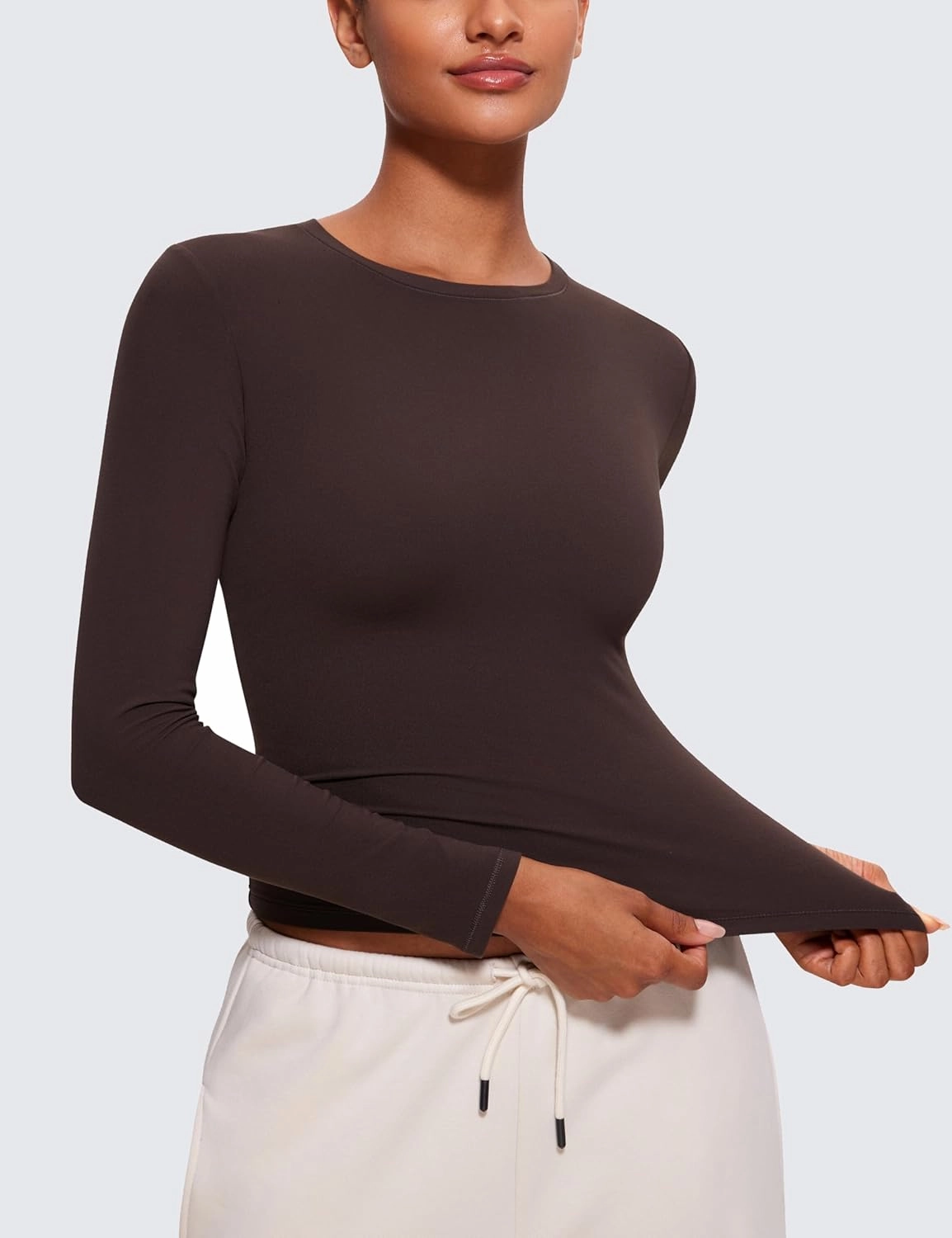 CRZ YOGA Softembrace Long Sleeve Shirts for Women Soft Crew Neck Fall Basic Tight Tops Fitted Casual Going Out T-Shirts