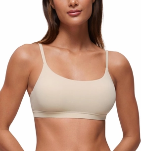 CRZ YOGA Softhold Women's Double Lined Bralettes - Scoop Neck Adjustable Straps Unlined Cami Wireless T-Shirt Everyday Bra