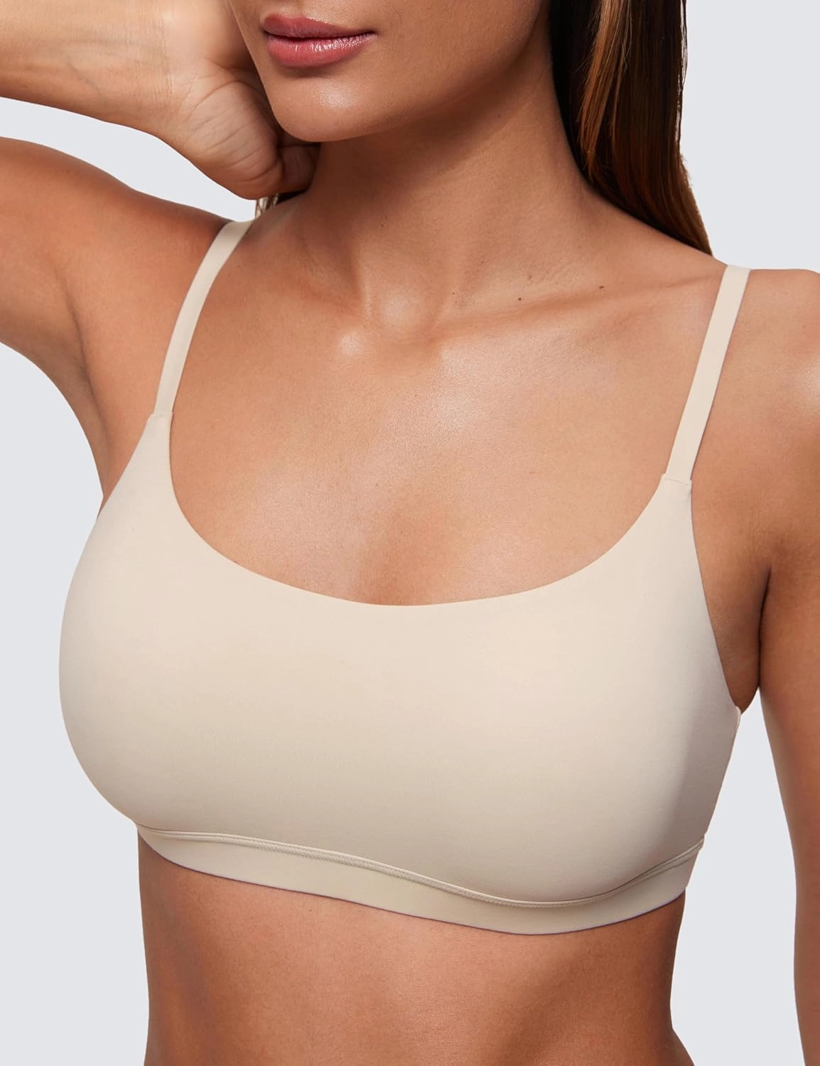 CRZ YOGA Softhold Women's Double Lined Bralettes - Scoop Neck Adjustable Straps Unlined Cami Wireless T-Shirt Everyday Bra