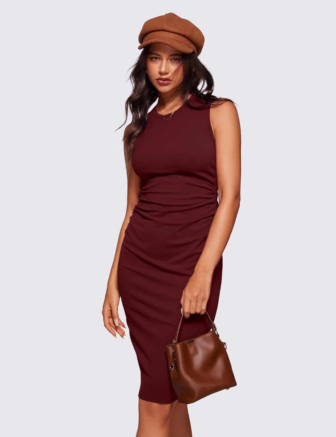 CRZ YOGA Womens Butterluxe Summer Sleeveless Midi Dresses Casual Work Cocktail Party Ruched Pencil Bodycon