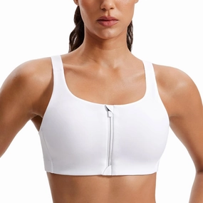 CRZ YOGA Womens Zip Front High Impact Sports Bra - Molded Cup Adjustable Convertible Straps Wireless Workout Yoga Crop Top