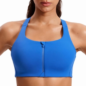 CRZ YOGA Womens Zip Front High Impact Sports Bra - Molded Cup Adjustable Convertible Straps Wireless Workout Yoga Crop Top