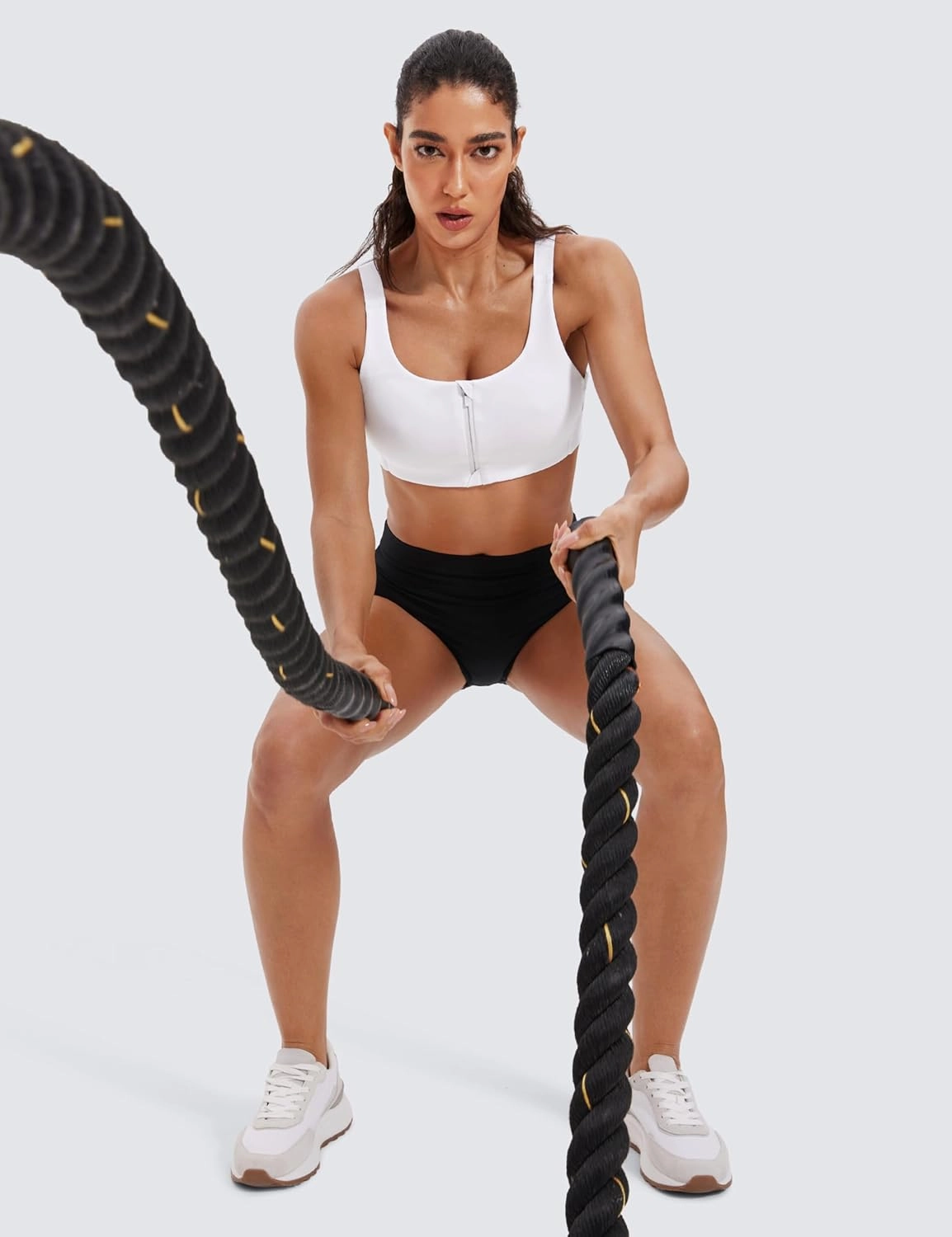 CRZ YOGA Womens Zip Front High Impact Sports Bra - Molded Cup Adjustable Convertible Straps Wireless Workout Yoga Crop Top