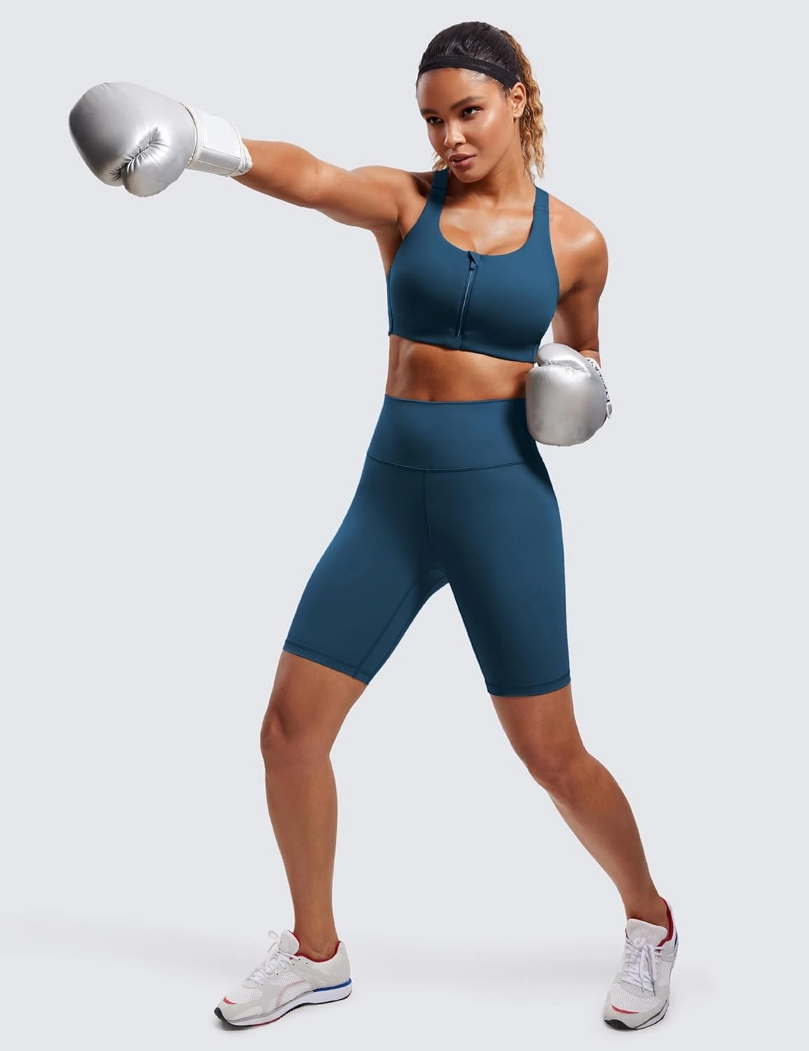 CRZ YOGA Womens Zip Front High Impact Sports Bra - Molded Cup Adjustable Convertible Straps Wireless Workout Yoga Crop Top