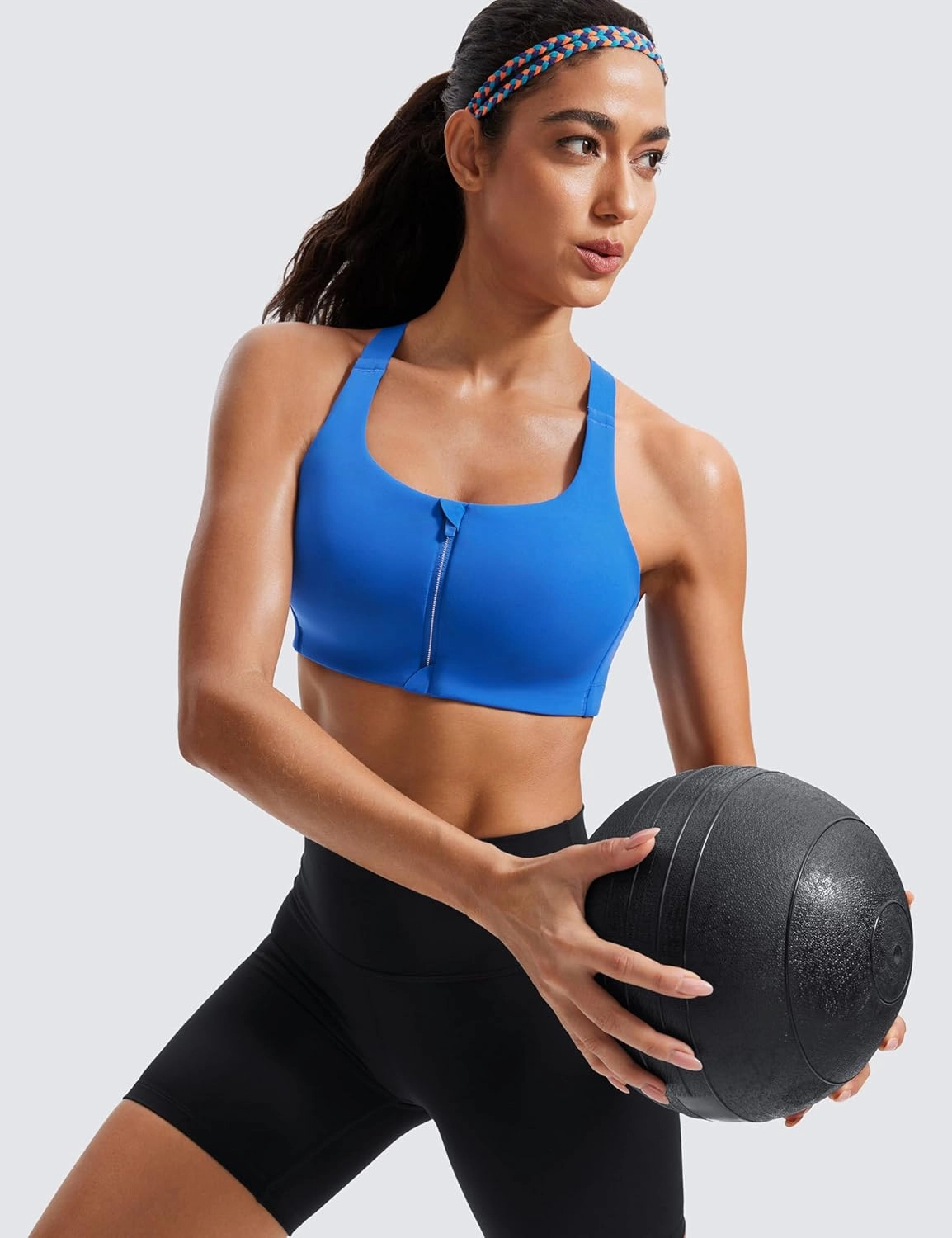 CRZ YOGA Womens Zip Front High Impact Sports Bra - Molded Cup Adjustable Convertible Straps Wireless Workout Yoga Crop Top