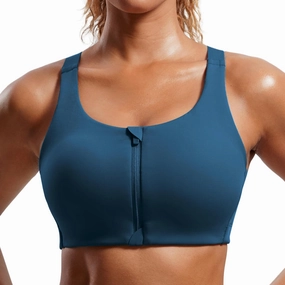 CRZ YOGA Womens Zip Front High Impact Sports Bra - Molded Cup Adjustable Convertible Straps Wireless Workout Yoga Crop Top