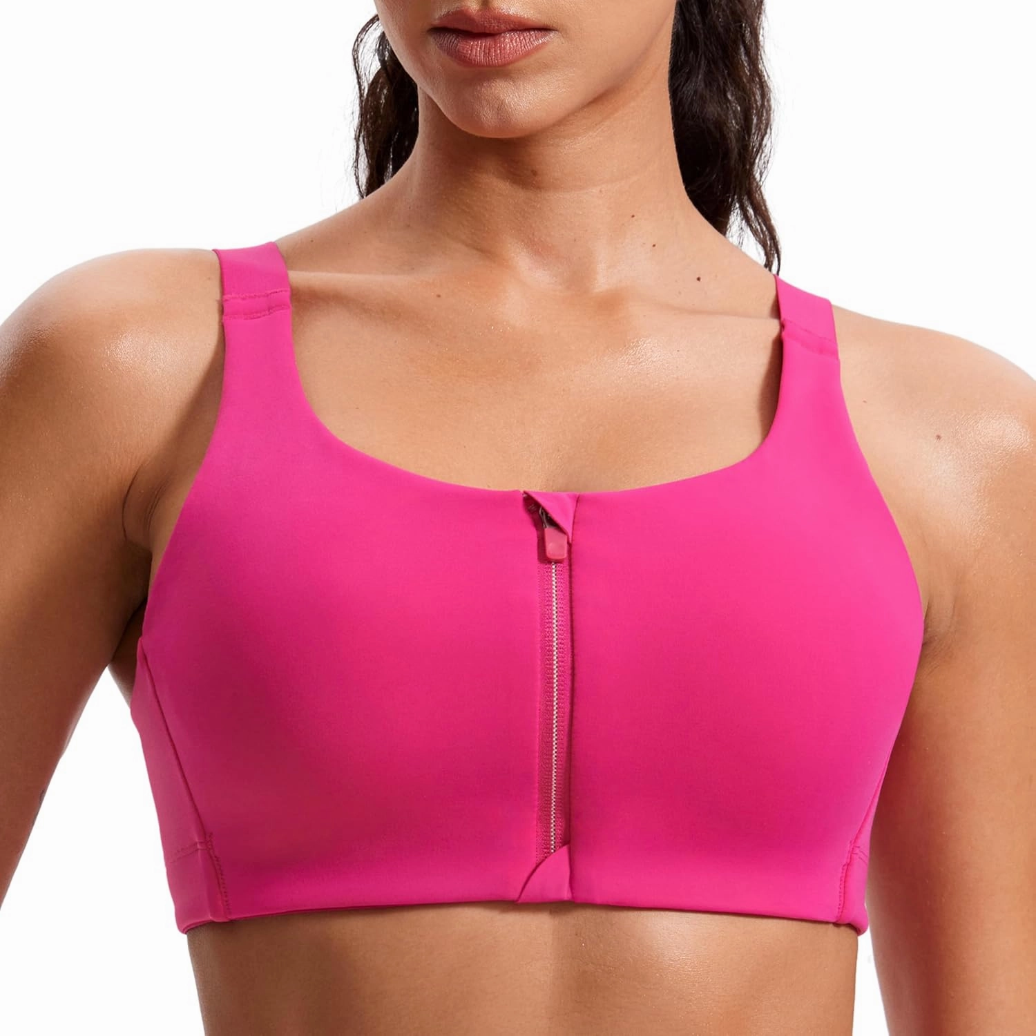 CRZ YOGA Womens Zip Front High Impact Sports Bra - Molded Cup Adjustable Convertible Straps Wireless Workout Yoga Crop Top