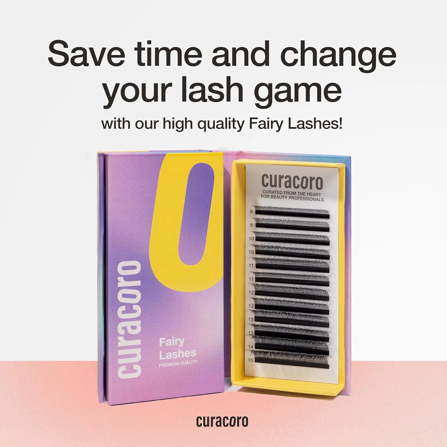 Curacoro Fairy Volume Lash Extensions 3D - 0.07mm Thickness | C CC D Curl | 8-15mm Length Mixed Tray | Premium Matte Black Individual Eyelashes Tray, Professional Supplies Use (C, 14mm)