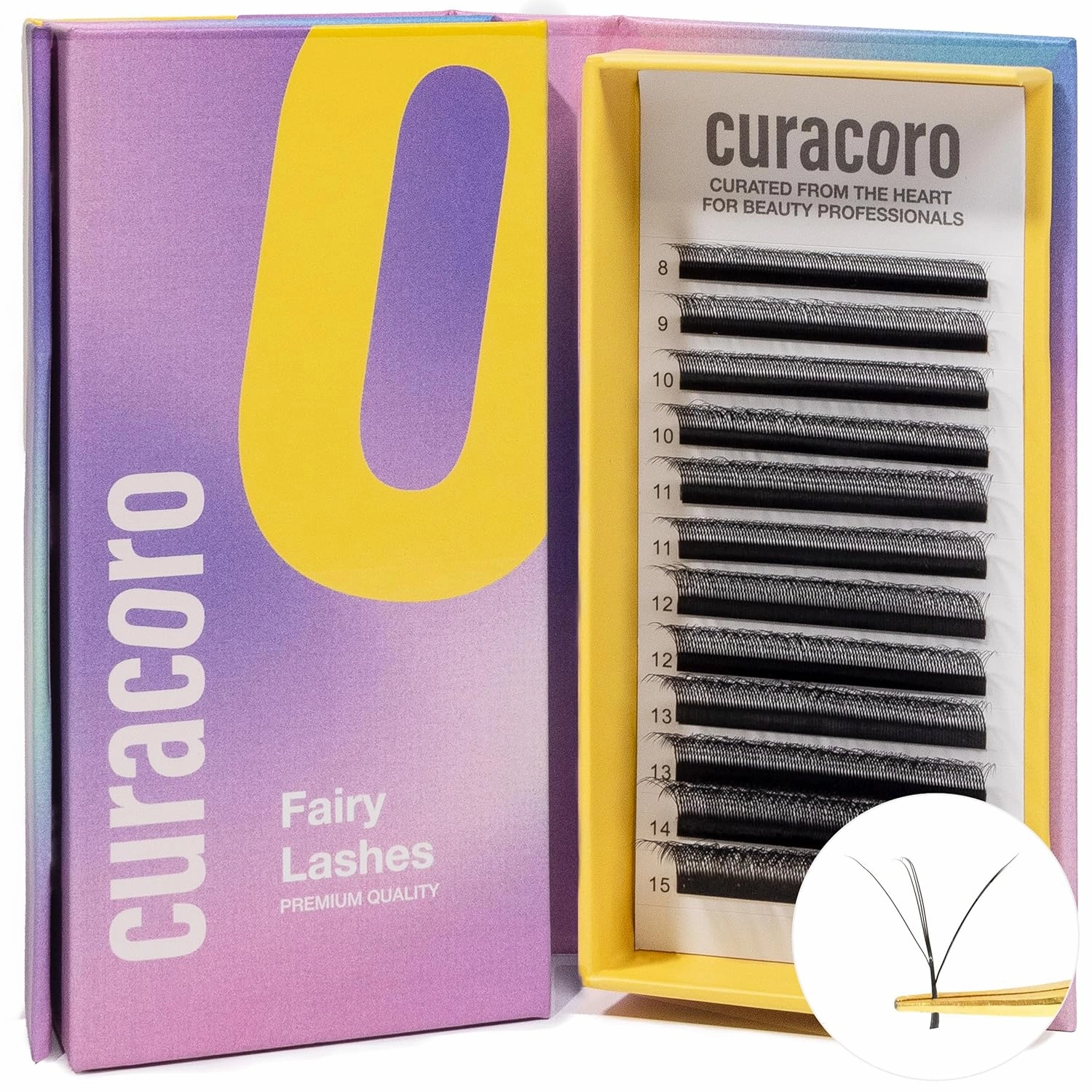 Curacoro Fairy Volume Lash Extensions 3D - 0.07mm Thickness | C CC D Curl | 8-15mm Length Mixed Tray | Premium Matte Black Individual Eyelashes Tray, Professional Supplies Use (CC, 13mm)