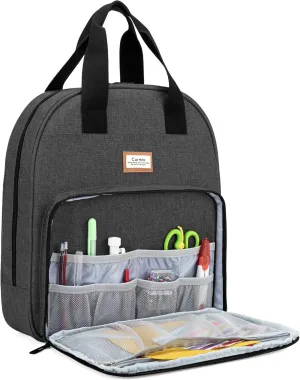 CURMIO Embroidery Bag, Portable Embroidery Project Storage for Embroidery Hoops, Floss, and Cross Stitch Supplies, BAG ONLY, Black (Patented Design)