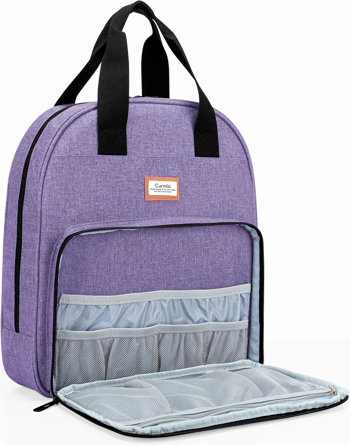 CURMIO Embroidery Bag, Portable Embroidery Project Storage for Embroidery Hoops, Floss, and Cross Stitch Supplies, BAG ONLY, Purple (Patented Design)