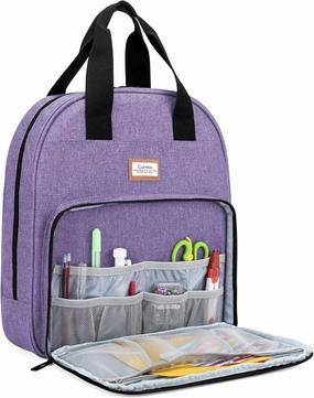 CURMIO Embroidery Bag, Portable Embroidery Project Storage for Embroidery Hoops, Floss, and Cross Stitch Supplies, BAG ONLY, Purple (Patented Design)