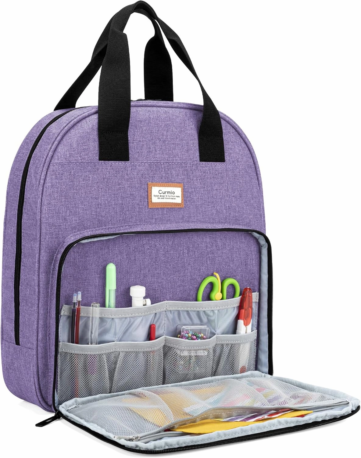 CURMIO Embroidery Bag, Portable Embroidery Project Storage for Embroidery Hoops, Floss, and Cross Stitch Supplies, BAG ONLY, Purple (Patented Design)
