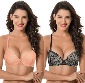 Curve Muse Women's Plus Size Perfect Shape Add 1 Cup Push Up Underwire Lace Bras
