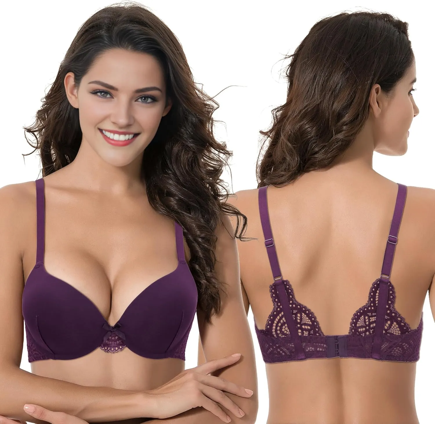Curve Muse Womens Plus Size Perfect Shape Add 1 Cup Push Up Underwire Tshirt Bra