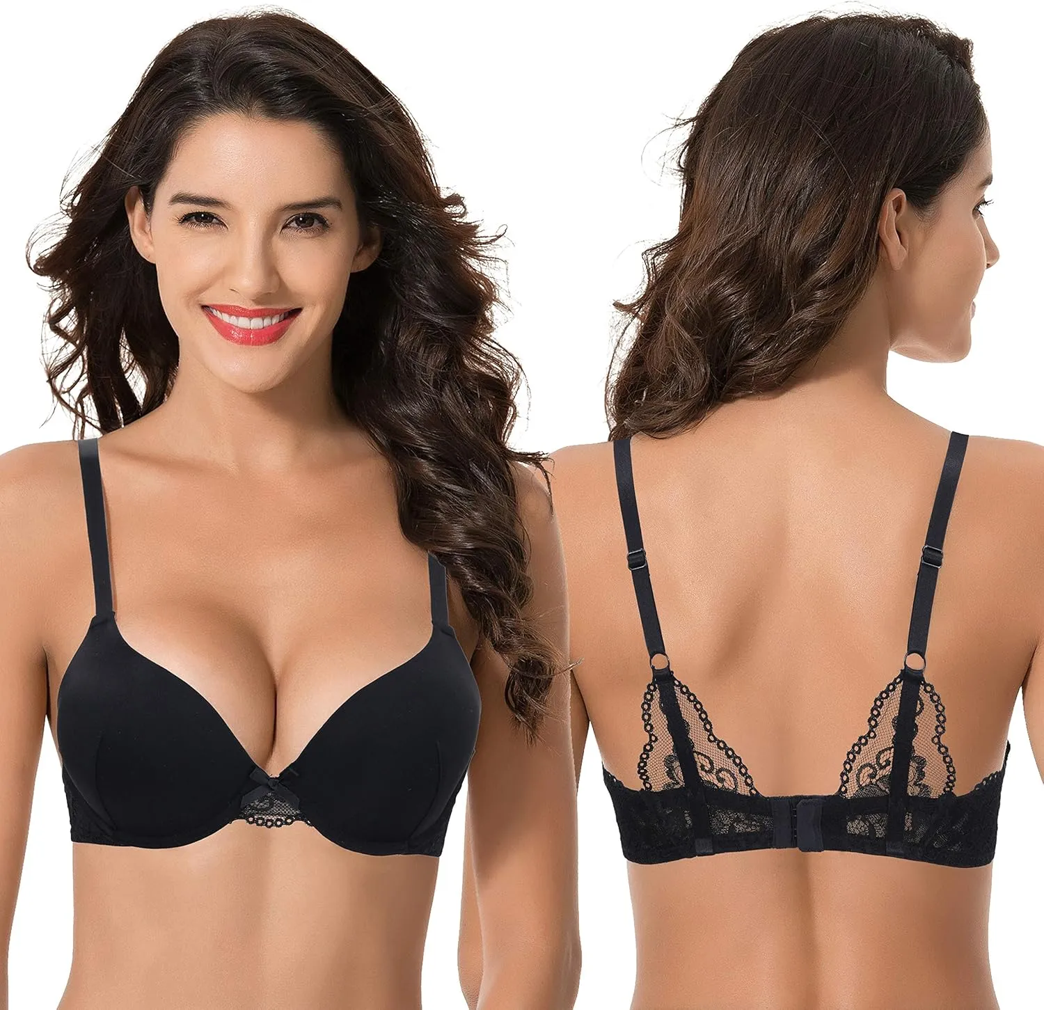 Curve Muse Womens Plus Size Perfect Shape Add 1 Cup Push Up Underwire Tshirt Bra