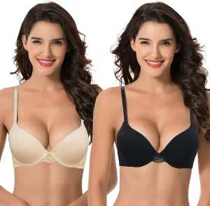 Curve Muse Womens Plus Size Perfect Shape Add 1 Cup Push Up Underwire Tshirt Bra