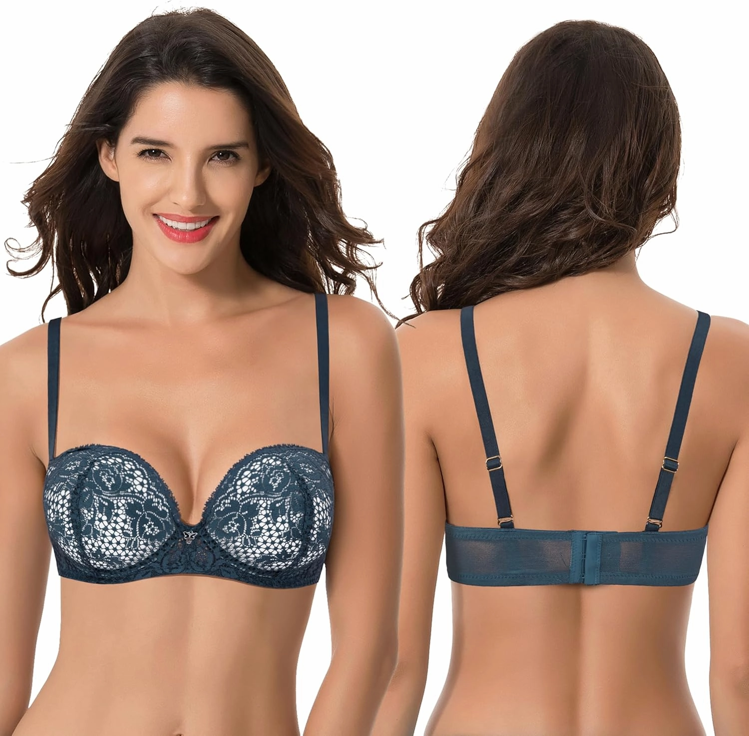 Curve Muse Women's Plus Size Add 1  Cup Push Up Perfect Shape Underwire Lace Bra