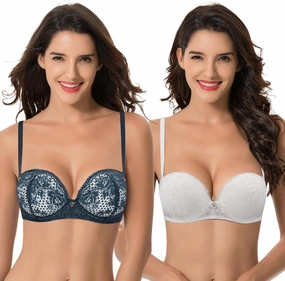 Curve Muse Women's Plus Size Add 1  Cup Push Up Perfect Shape Underwire Lace Bra