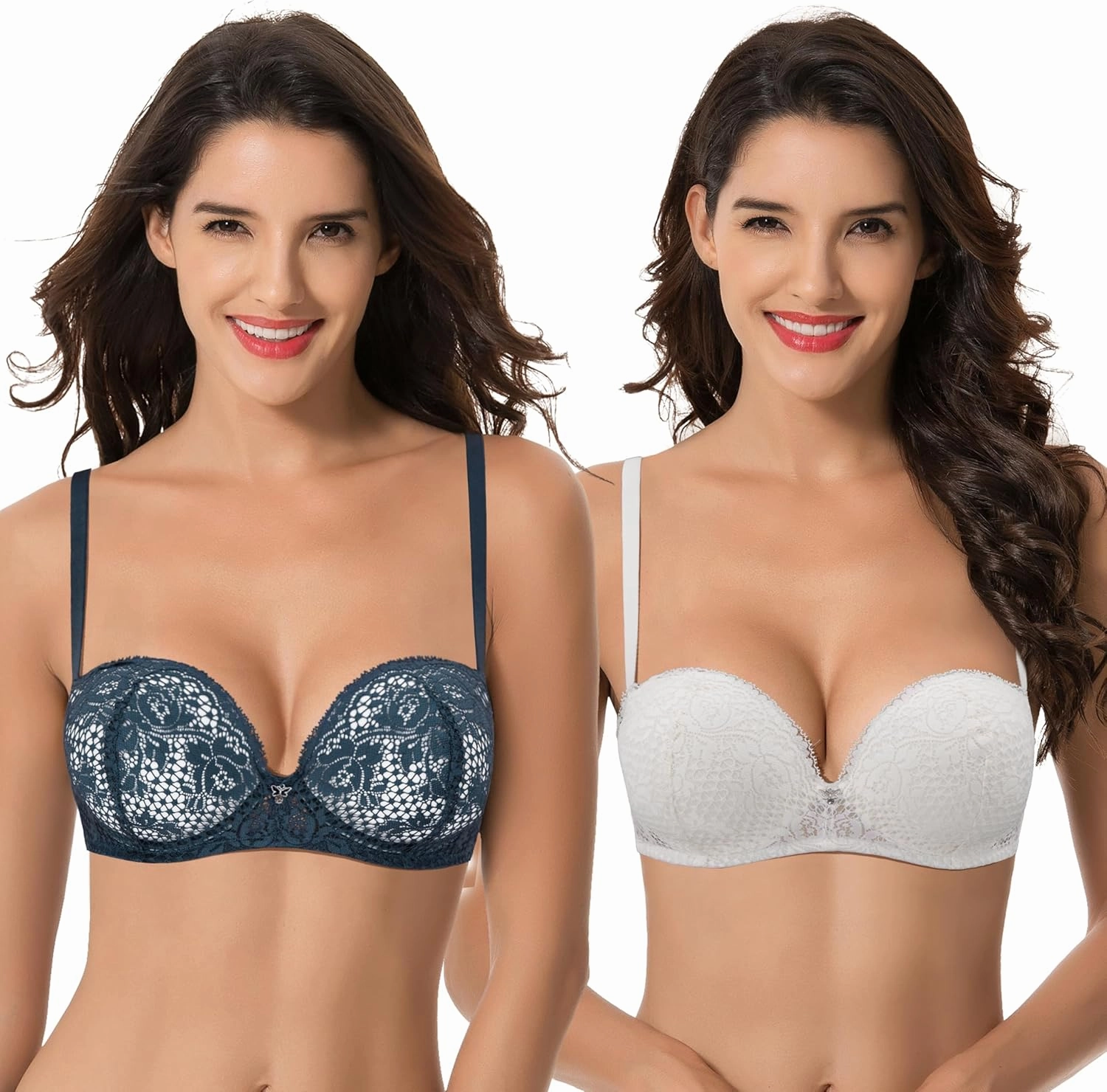 Curve Muse Women's Plus Size Add 1  Cup Push Up Perfect Shape Underwire Lace Bra