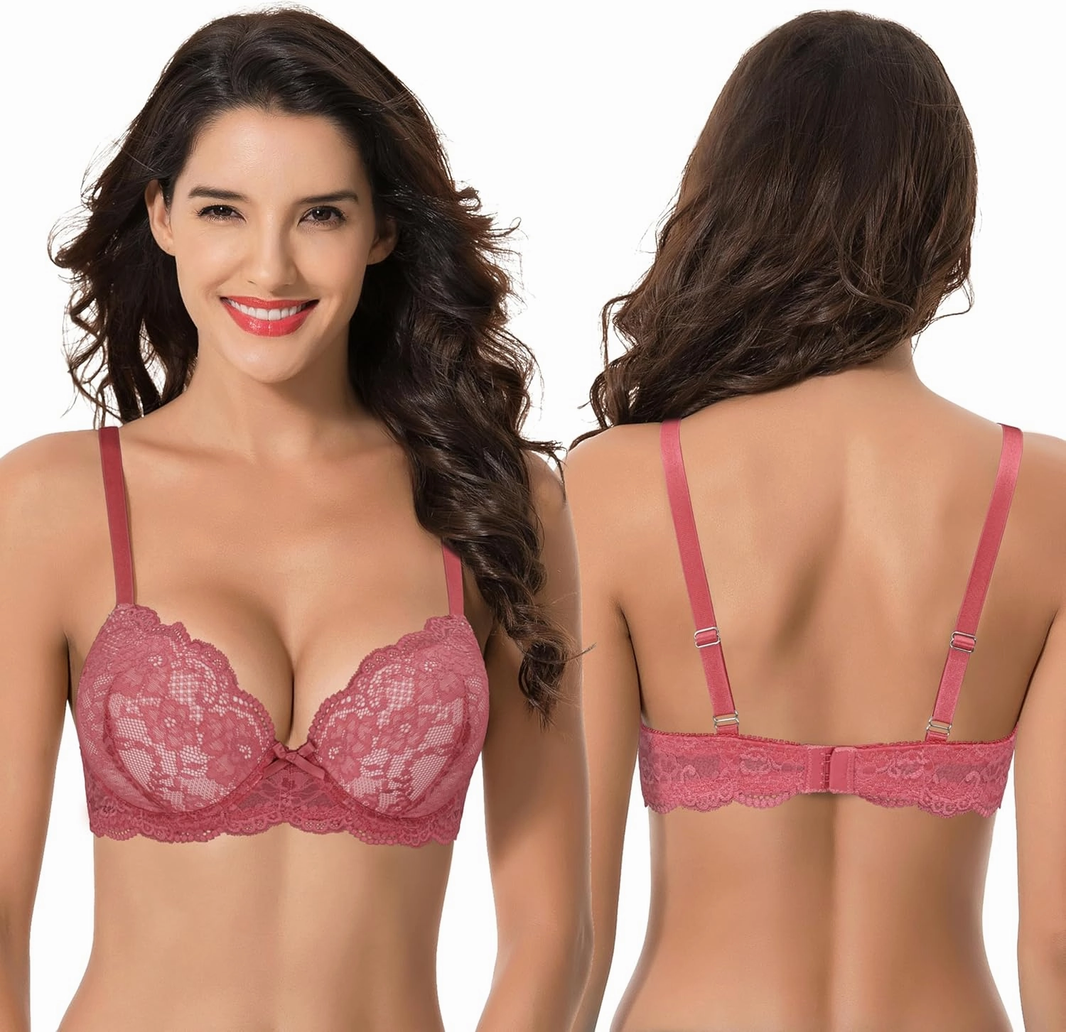 Curve Muse Women's Plus Size Push Up Add 1 Cup Underwire Perfect Shape Lace Bras